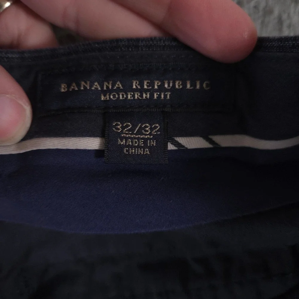 Banana Republic Pants Mens 32x32 Navy Modern Fit 100% Linen Straight Leg Striped